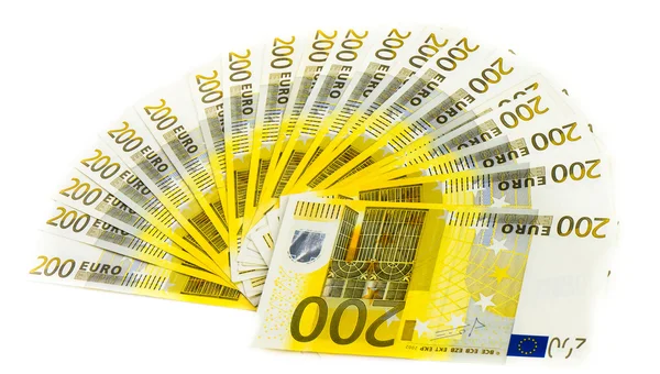 Dinero Billete de 200 euros aislado sobre fondo blanco Imágenes de stock libres de derechos