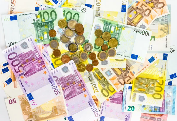 Para euro banknot ve madeni paralar — Stok fotoğraf