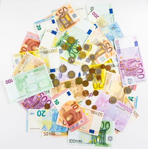 钱欧元纸币与硬币 — 图库照片