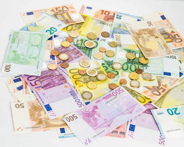 Para euro banknot ve madeni paralar — Stok fotoğraf