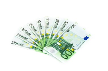 Beyaz arka plan üzerinde izole 100 euro banknot. banknot c