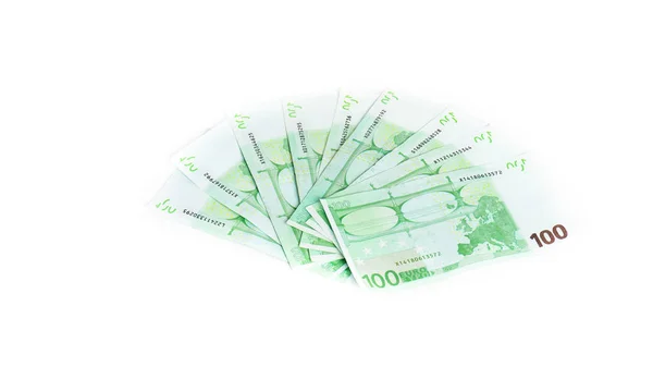 One hundred euro bills isolated on white background. banknotes c — Stock Photo, Image