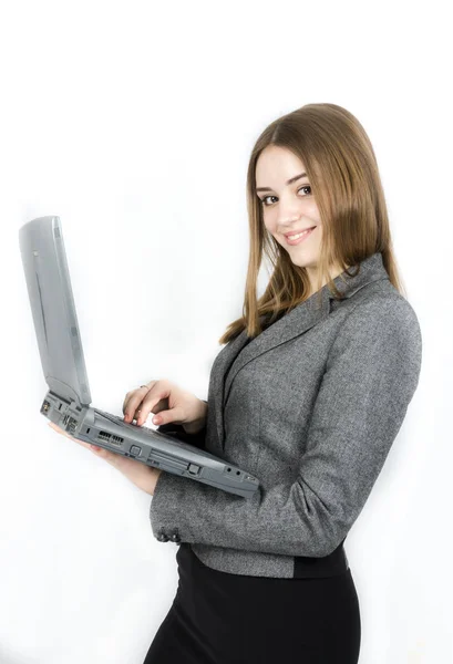 Business woman with notebook on white background — Stock Photo, Image