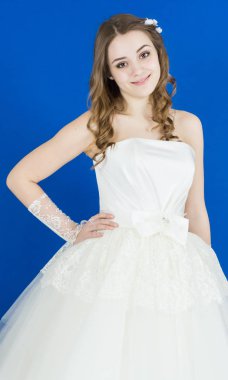 mavi zemin üzerine gelin. elbise