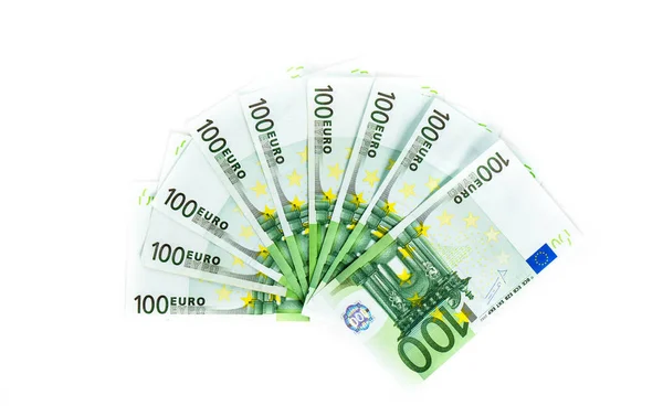 Einhundert-Euro-Scheine isoliert auf weißem Hintergrund. Banknoten c — Stockfoto