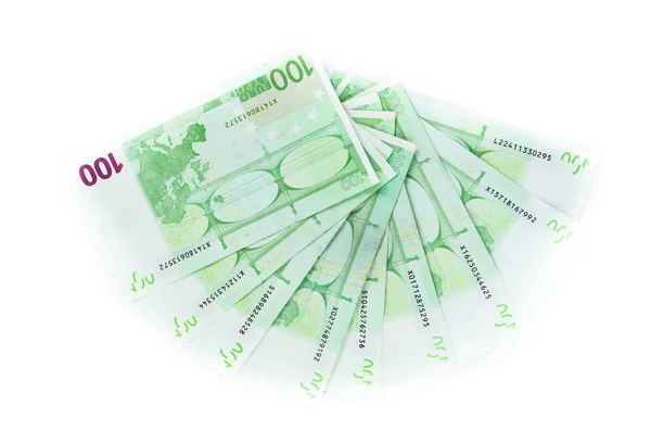 Cem notas de euro isoladas sobre fundo branco. notas c — Fotografia de Stock