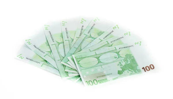 Rachunki za sto euro na białym tle. c banknotów — Zdjęcie stockowe
