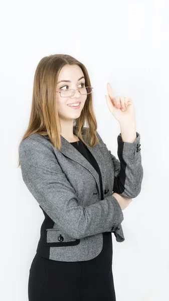 Idee denken meisje op witte achtergrond — Stockfoto