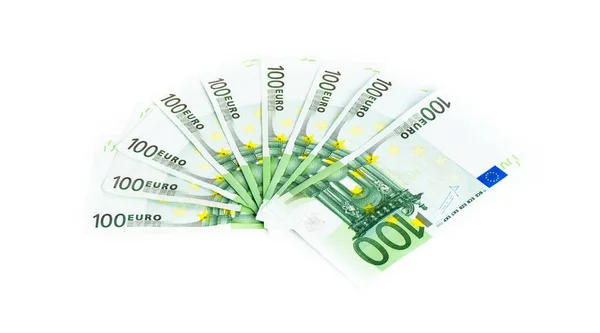 100 евро купюры изолированы на белом фоне. banknotes c — стоковое фото