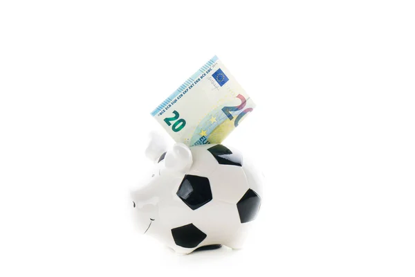 Zwanzig Euro im Sparschwein auf weißem Hintergrund. Einsparungen — Stockfoto