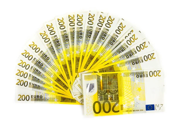 Duzentas notas de euro isoladas sobre fundo branco. notas c — Fotografia de Stock