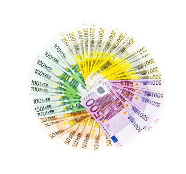 欧元纸币钱孤立在白色背景上的圈子。bil — 图库照片