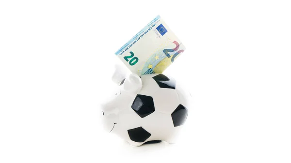 Zwanzig Euro im Sparschwein auf weißem Hintergrund. Einsparungen — Stockfoto