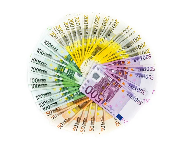 欧元纸币钱孤立在白色背景上的圈子。bil — 图库照片