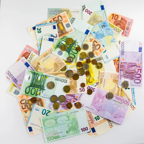 euro banknote and coins money  finance concept cash on white bac