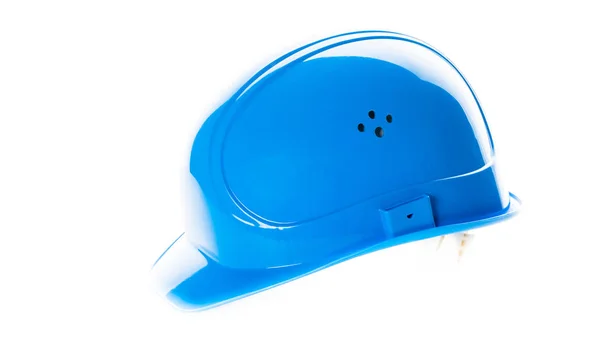 흰색 배경에 고립 된 파란색 안전 헬멧입니다. 엔지니어링 콘 — 스톡 사진