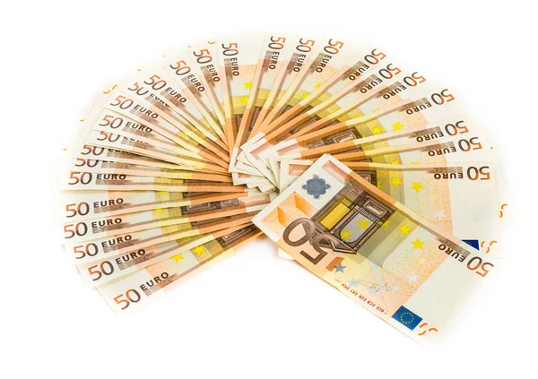 Femtio euro räkningar isolerad på vit bakgrund. sedlar — Stockfoto