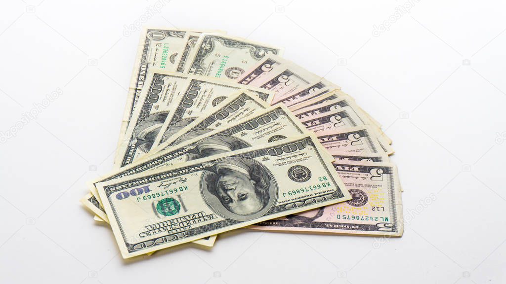 american money dollars banknotes bills on white background