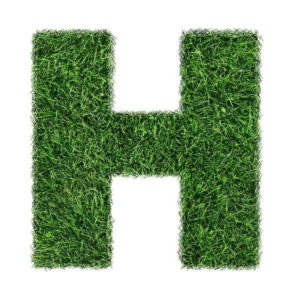 草のアルファベットの手紙 草文字Hは白地に隔離されている 緑の芝生のテクスチャとシンボル エコシンボルコレクション 3Dイラスト — ストック写真