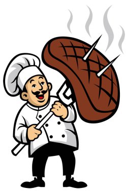 Şef bir parça biftekle