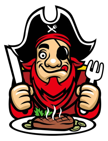 Vettore Pirata Mangiare Bistecca — Vettoriale Stock