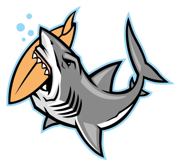 Tiburón Dibujos Animados Morder Una Tabla Surf — Archivo Imágenes Vectoriales