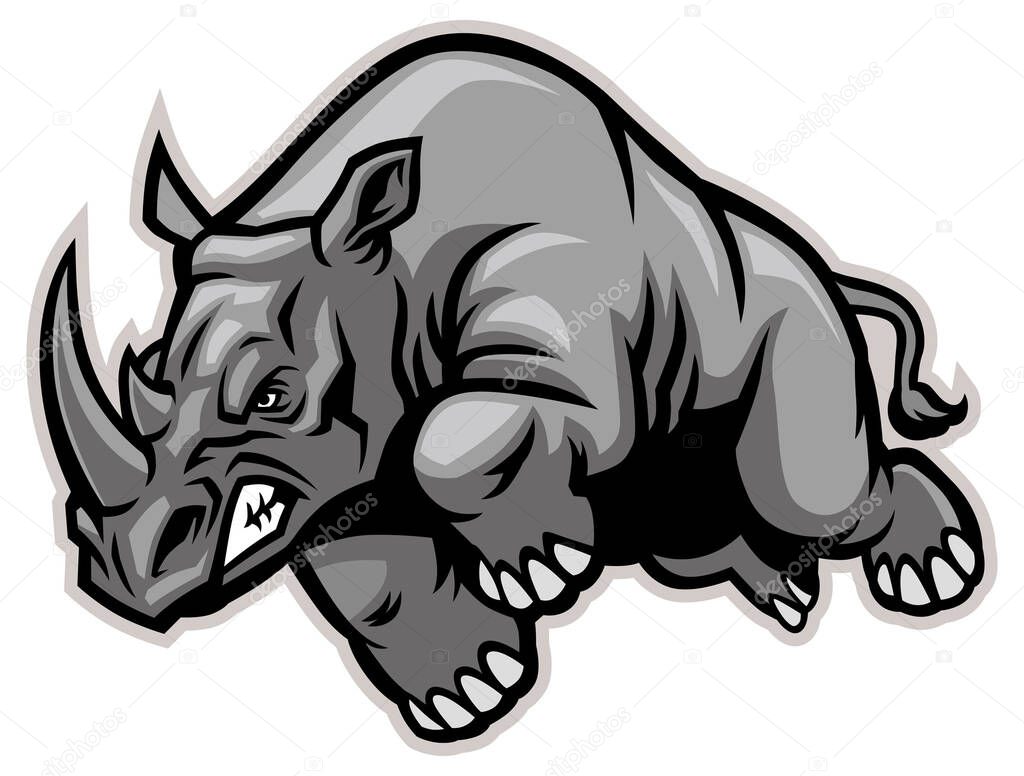 vector of Charging rhino mascot