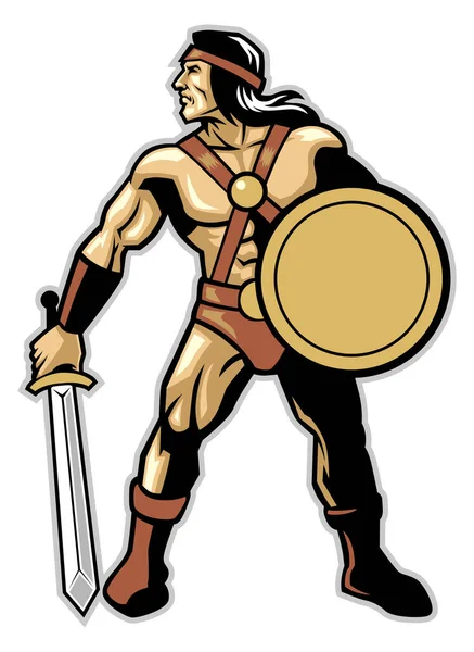 Vector Personaje Dibujos Animados Gladiador Guerrero — Vector de stock