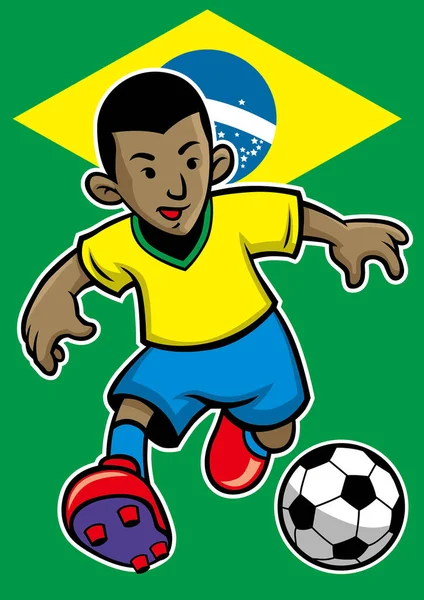 Brésil Footballeur Avec Fond Drapeau — Image vectorielle
