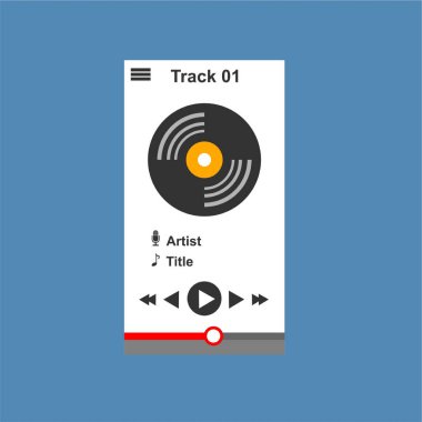 Media player uygulaması, akıllı telefonlar, bilgisayar veya tabletler için düz tasarım şablonu. Temiz ve modern - Vektör
