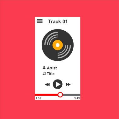 Media player uygulaması, akıllı telefonlar, bilgisayar veya tabletler için düz tasarım şablonu. Temiz ve modern - Vektör