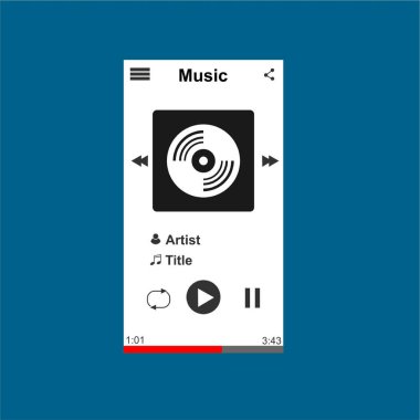 Media player uygulaması, akıllı telefonlar, bilgisayar veya tabletler için düz tasarım şablonu. Temiz ve modern - Vektör