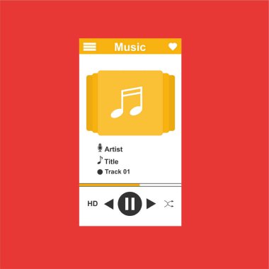 Media player uygulaması, akıllı telefonlar, bilgisayar veya tabletler için düz tasarım şablonu. Temiz ve modern - Vektör