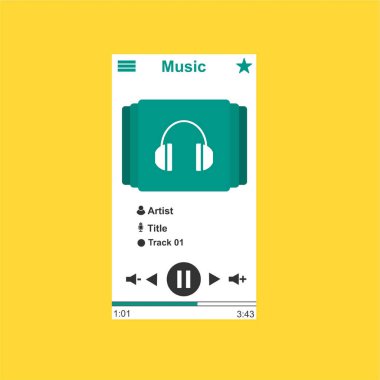 Media player uygulaması, akıllı telefonlar, bilgisayar veya tabletler için düz tasarım şablonu. Temiz ve modern - Vektör