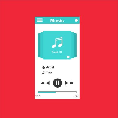 Media player uygulaması, akıllı telefonlar, bilgisayar veya tabletler için düz tasarım şablonu. Temiz ve modern - Vektör
