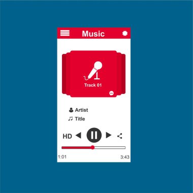 Media player uygulaması, akıllı telefonlar, bilgisayar veya tabletler için düz tasarım şablonu. Temiz ve modern - Vektör