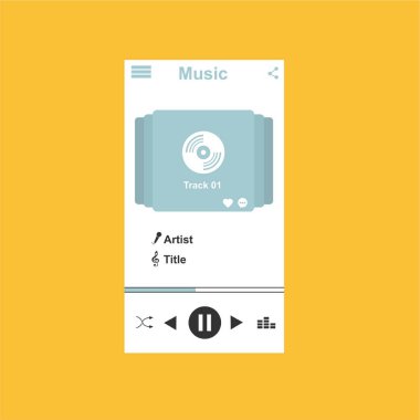 Media player uygulaması, akıllı telefonlar, bilgisayar veya tabletler için düz tasarım şablonu. Temiz ve modern - Vektör