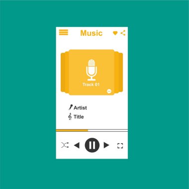 Media player uygulaması, akıllı telefonlar, bilgisayar veya tabletler için düz tasarım şablonu. Temiz ve modern - Vektör