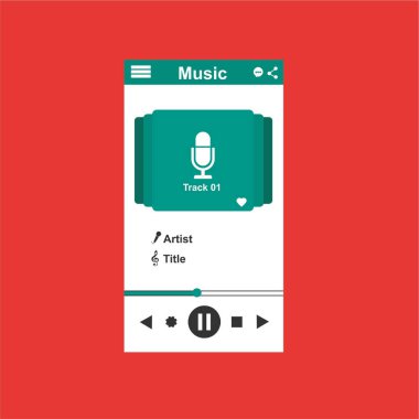 Media player uygulaması, akıllı telefonlar, bilgisayar veya tabletler için düz tasarım şablonu. Temiz ve modern - Vektör