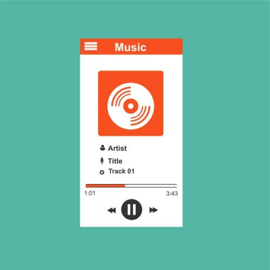 Media player uygulaması, akıllı telefonlar, bilgisayar veya tabletler için düz tasarım şablonu. Temiz ve modern - Vektör