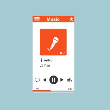Media player uygulaması, akıllı telefonlar, bilgisayar veya tabletler için düz tasarım şablonu. Temiz ve modern - Vektör