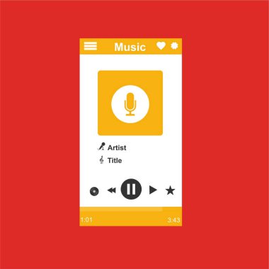 Media player uygulaması, akıllı telefonlar, bilgisayar veya tabletler için düz tasarım şablonu. Temiz ve modern - Vektör
