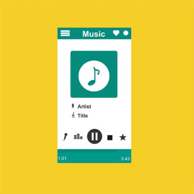 Media player uygulaması, akıllı telefonlar, bilgisayar veya tabletler için düz tasarım şablonu. Temiz ve modern - Vektör