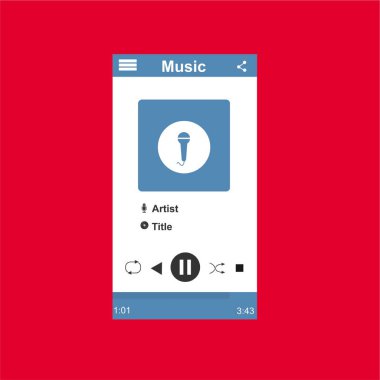 Media player uygulaması, akıllı telefonlar, bilgisayar veya tabletler için düz tasarım şablonu. Temiz ve modern - Vektör
