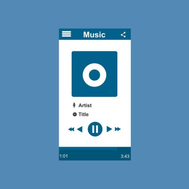 Media player uygulaması, akıllı telefonlar, bilgisayar veya tabletler için düz tasarım şablonu. Temiz ve modern - Vektör