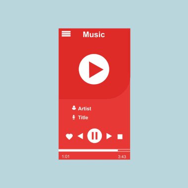 Media player uygulaması, akıllı telefonlar, bilgisayar veya tabletler için düz tasarım şablonu. Temiz ve modern - Vektör