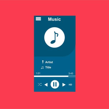 Media player uygulaması, akıllı telefonlar, bilgisayar veya tabletler için düz tasarım şablonu. Temiz ve modern - Vektör