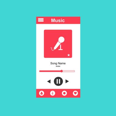 Media player uygulaması, akıllı telefonlar, bilgisayar veya tabletler için düz tasarım şablonu. Temiz ve modern - Vektör