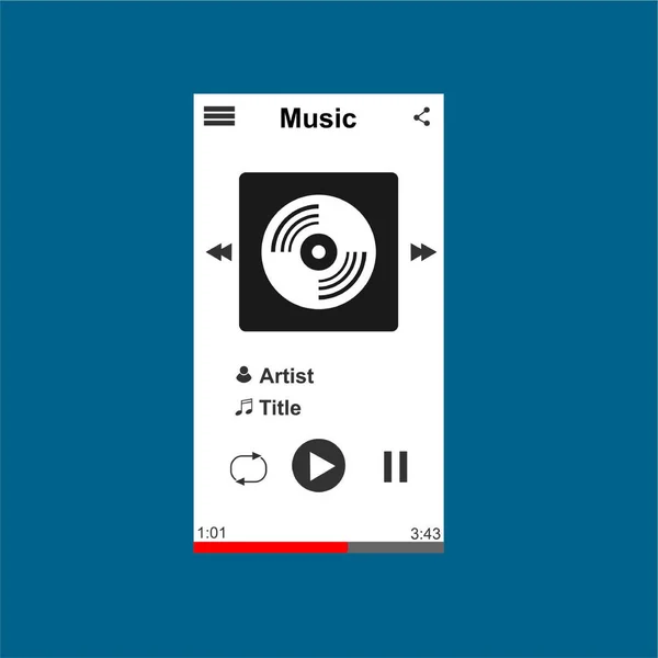 Aplikace přehrávače médií, šablona aplikace s plochým designem pro chytré telefony, PC nebo tablety. Čisté a moderní - Vektor — Stockový vektor