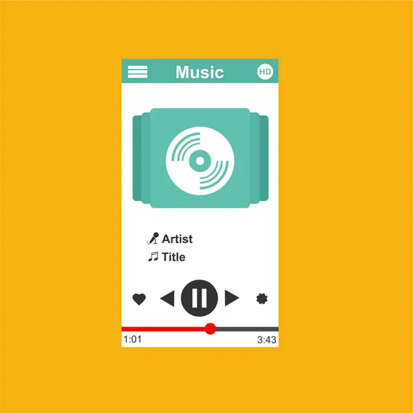 Mediaplayer-Anwendung, App-Vorlage mit flachem Design für Smartphones, PC oder Tablets. sauber und modern - Vektor — Stockvektor